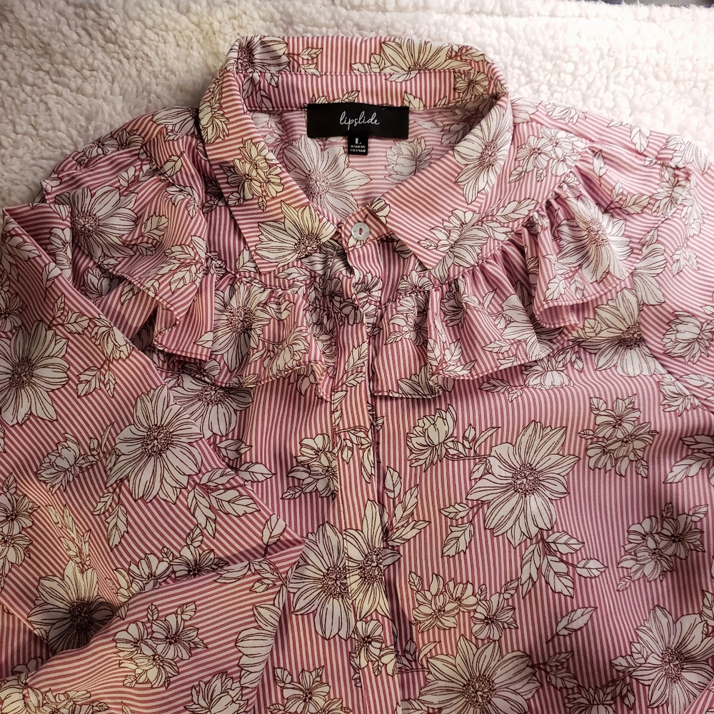 Pink Floral Button up Top